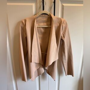 Women's Draped Open Front faux leather  Jacket - Blush